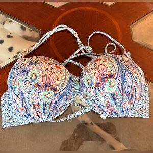 PINK Victoria's Secret Paisley Print Push-Up Bikini Top in Blue, Pink & Orange